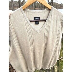 Ping Collection Vest Golf Beige Embroidered Logo 100% Cotton Mens Size XL